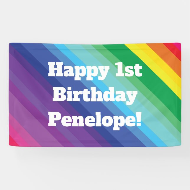 Mod Rainbow Colourful 1st Birthday Party Banner (Horizontal)