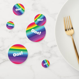Mod Rainbow Colourful 1st Birthday Party Confetti