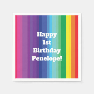Mod Rainbow Colourful 1st Birthday Party Napkin