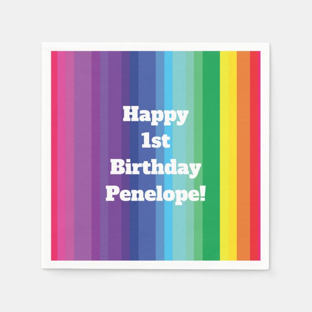 Mod Rainbow Colourful 1st Birthday Party Napkin (Front)