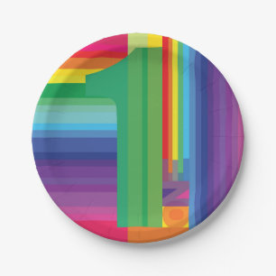 Mod Rainbow Colourful 1st Birthday Party Paper Plate