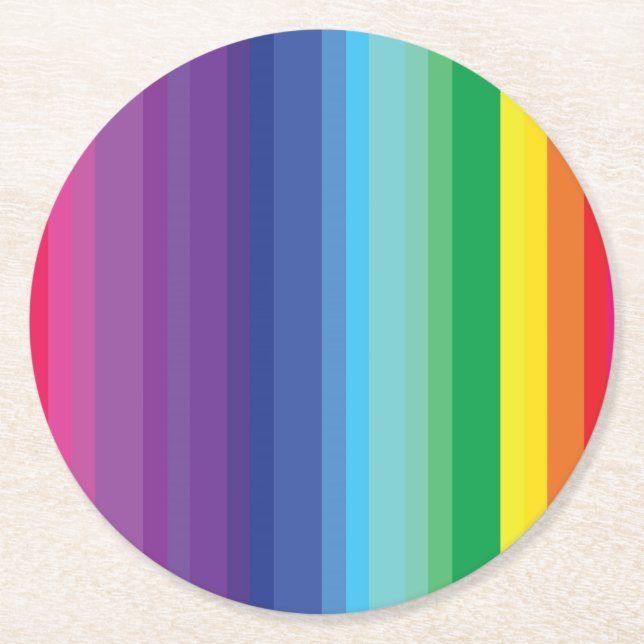 Mod Rainbow Colourful 1st Birthday Party Round Paper Coaster (Front)