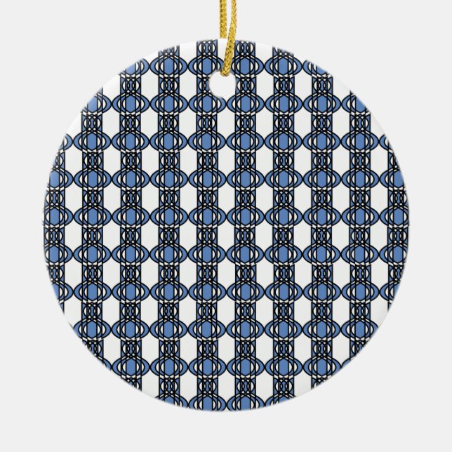 Mod Retro Blue Abstract Scarab Pattern Ceramic Tree Decoration (Front)