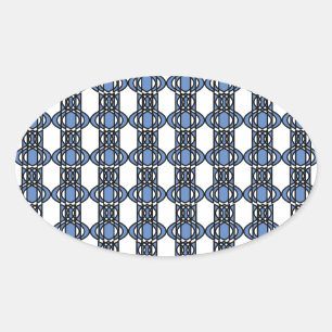 Mod Retro Blue Abstract Scarab Pattern Oval Sticker