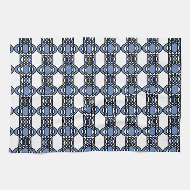 Mod Retro Blue Abstract Scarab Pattern Tea Towel (Horizontal)