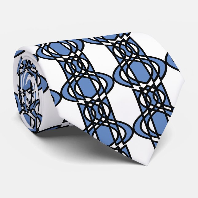 Mod Retro Blue Abstract Scarab Pattern Tie (Rolled)