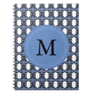 Mod Retro Monogram Blue Abstract Scarab Pattern Notebook