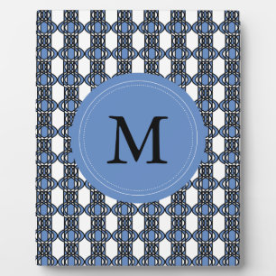 Mod Retro Monogram Blue Abstract Scarab Pattern Plaque
