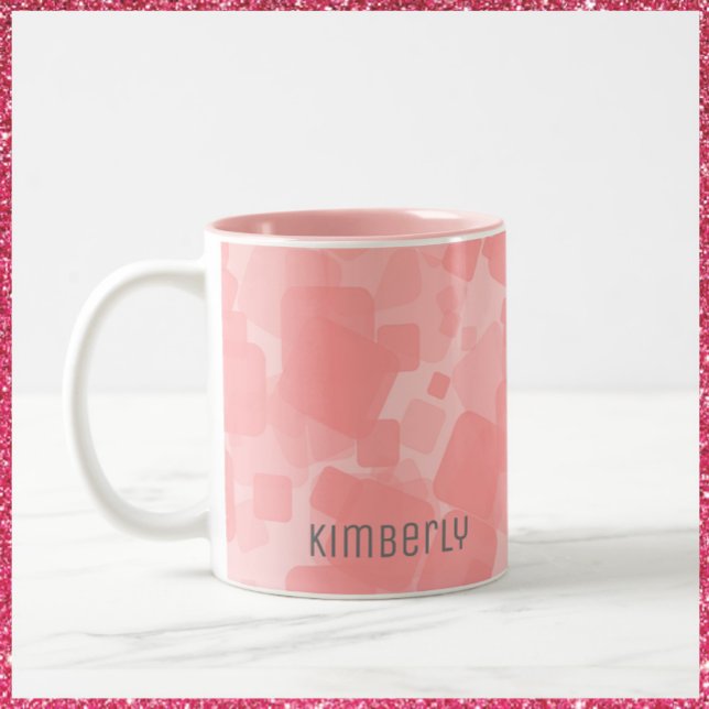 Mod Retro Pink Squares Pattern Two-Tone Coffee Mug (Creator Uploaded)