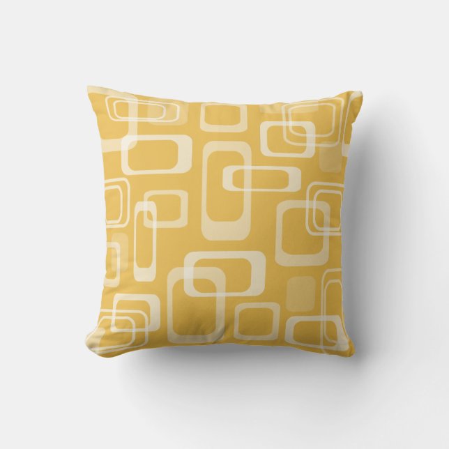 Mod retro print vintage decor yellow throw pillow (Front)