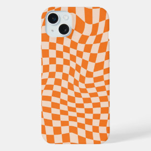 Mod Retro Psychedelic Orange chequered Pattern iPhone 15 Plus Case