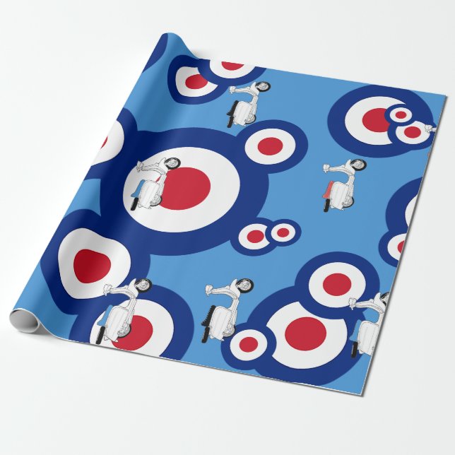 Mod Roundel and Scooter Design gift Wrap (Unrolled)