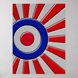 Mod Roundel Asian Sunburst in Carbon Fibre Style Poster