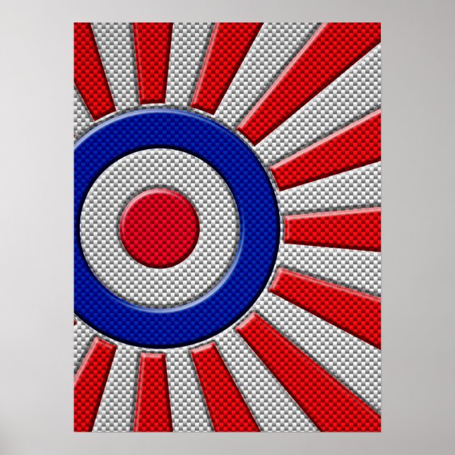 Mod Roundel Asian Sunburst in Carbon Fibre Style Poster (Front)