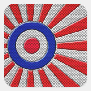 Mod Roundel Asian Sunburst in Carbon Fibre Style Square Sticker
