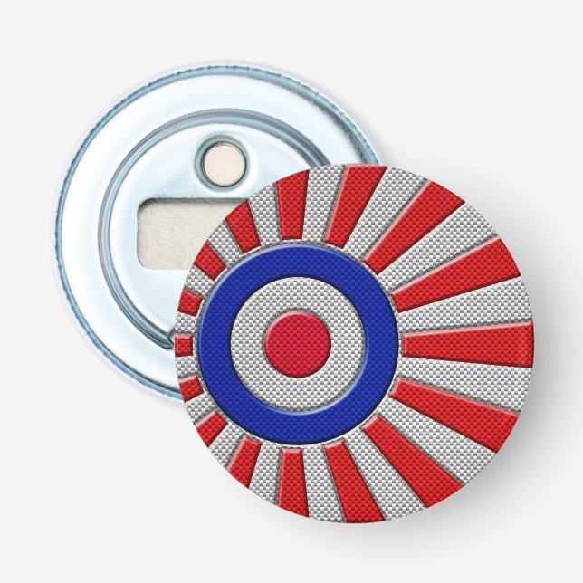 Mod Roundel Sunburst Carbon Fibre Style Bottle Opener (Front)