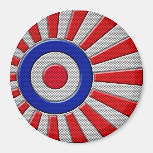 Mod Roundel Sunburst Carbon Fibre Style Magnet (Front)