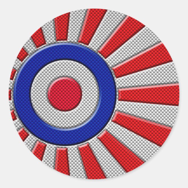Mod Roundel Sunburst Design in Carbon Fibre Style Classic Round Sticker (Front)