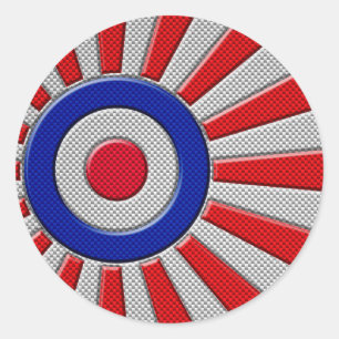 Mod Roundel Sunburst Design in Carbon Fibre Style Classic Round Sticker