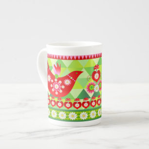 Mod Scandi Holiday Bird Bone China Speciality Mug