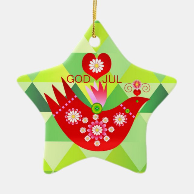 Mod Scandi Holiday Bird Ceramic Tree Decoration (Front)