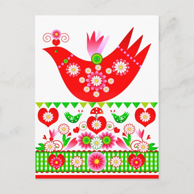 Mod Scandi Holiday Bird Postcard (Front)