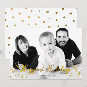 Mod Script Handwritten Gold Photo Holiday Card