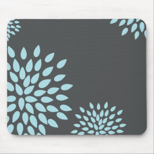 Mod Sky Blue Flower on Grey Background Mouse Mat
