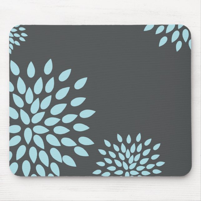 Mod Sky Blue Flower on Grey Background Mouse Mat (Front)