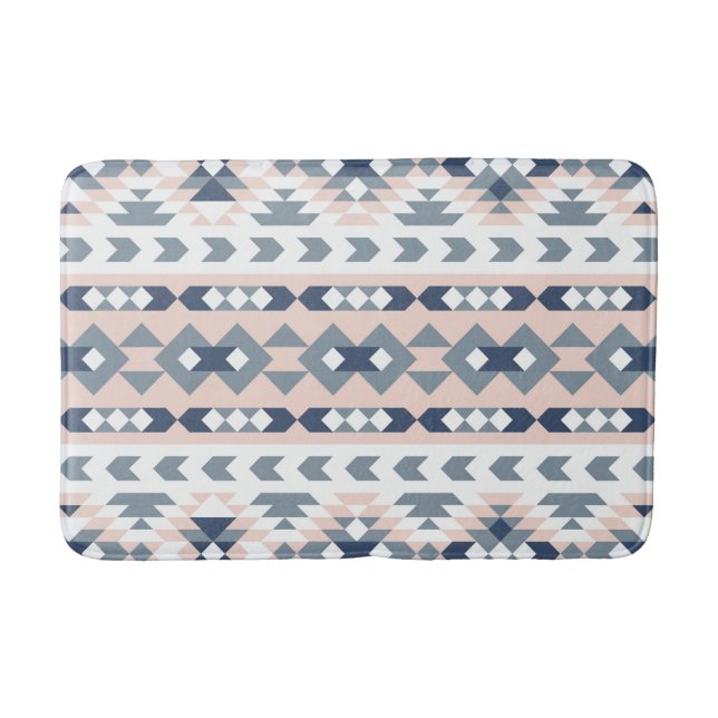 Mod Southwest Geometric Navy Blush Bath Mat (Front)