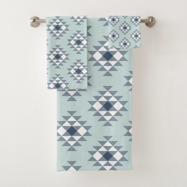 Mod Southwest Geometric Navy Mint Bath Towel Set (Insitu)