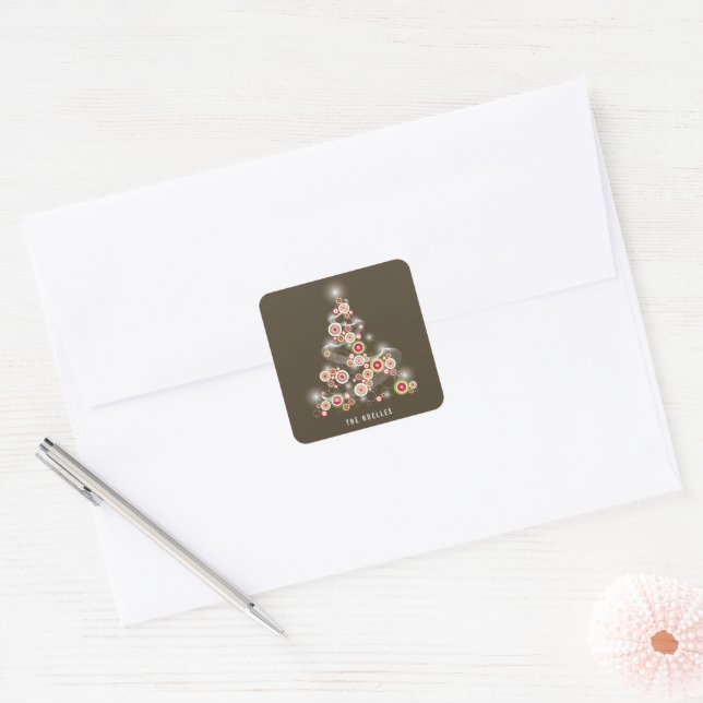 Mod Sparkling Red Circles Abstract Christmas Tree Square Sticker (Envelope)