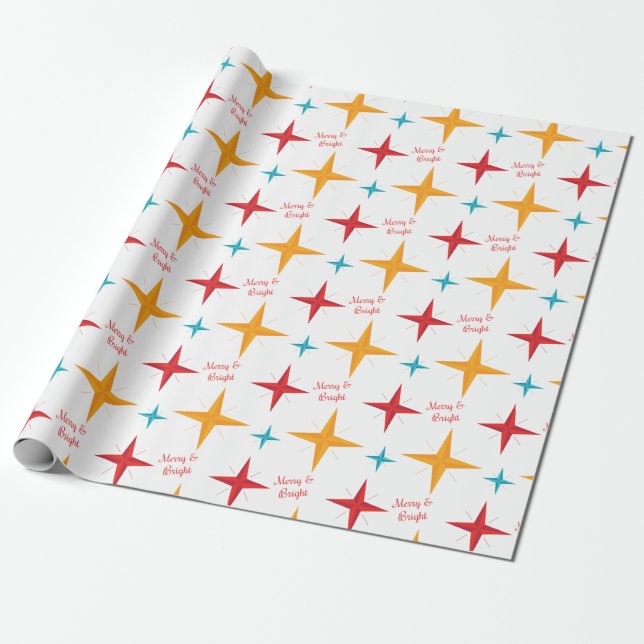 Mod Stars Christmas, Retro Mid-Century Modern Wrapping Paper (Unrolled)