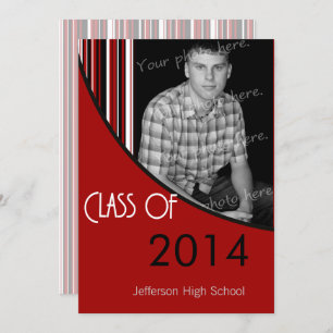 Mod Stripes Graduation Party Invite red & black