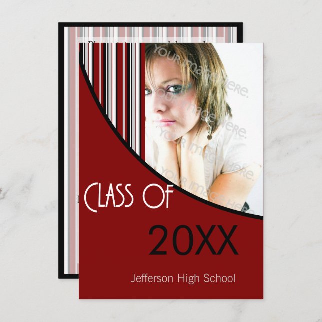 Mod Stripes Graduation Party Invite Red Black (Front/Back)