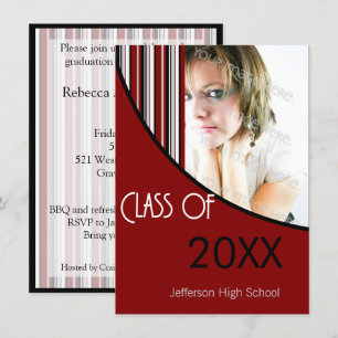 Mod Stripes Graduation Party Invite Red Black
