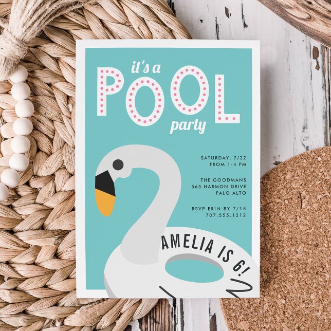 Mod Swan | Pool Party Birthday Invitation (Creator Uploaded)