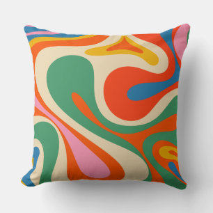 Mod Swirl Retro Trippy Colorful Abstract Pattern Cushion