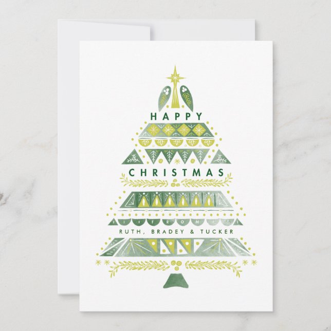 Mod Textured Christmas Tree Holiday Card (Front)