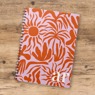 Mod Tropical Boho Pink + Orange Pattern  Monogram Notebook