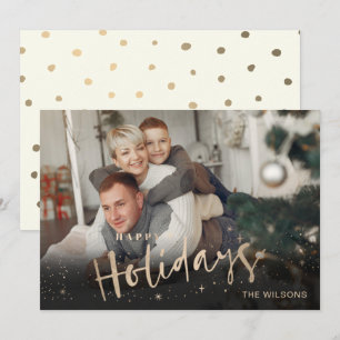 Mod Typography Rose Gold Personalised Photo Holiday Card