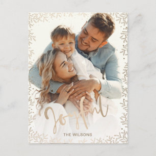 Mod Typography Simple Joyful Rose Gold Holiday Postcard