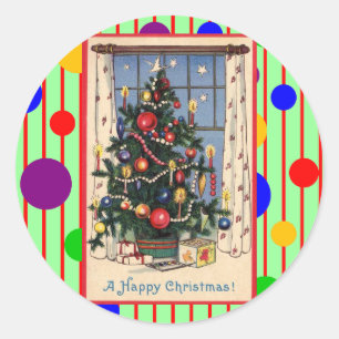 Mod-Vintage Christmas Tree Classic Round Sticker