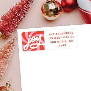 Mod Wavy Groovy Christmas Pink Red Return Address