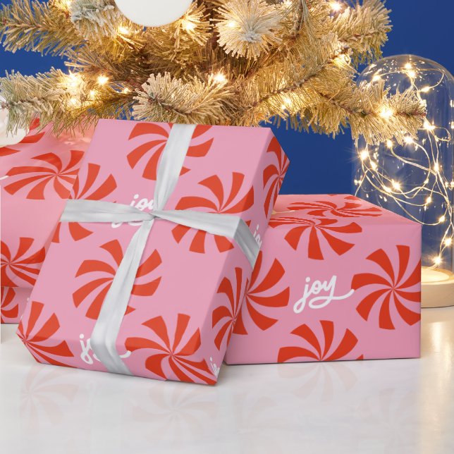 Mod Wavy Pinwheel Spirals Retro Christmas Pink Red Wrapping Paper (Holidays)