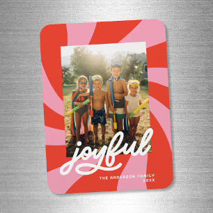 Mod Wavy Retro Groovy Christmas Red Pink Holiday Magnet