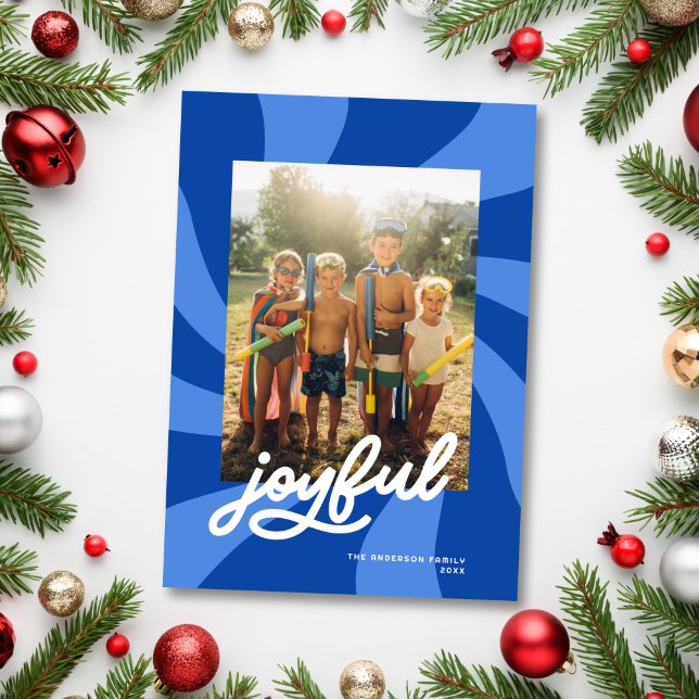 Mod Wavy Retro Groovy Colourful Photo Cobalt Blue Holiday Card (Creator Uploaded)