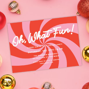 Mod Wavy Retro Pink + Red Christmas Party Invitation