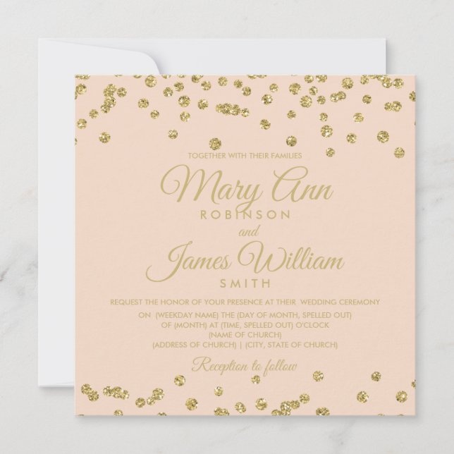 Mod Wedding Gold Faux Glitter Confetti Rose Blush Invitation (Front)