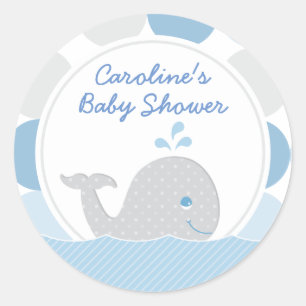 Mod Whale Baby Boy Shower Blue and Grey Sticker